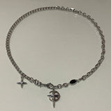 Cifeeo-New Y2K Cuban Figaro Chain Star Moon Pendant Necklace Men Punk Black Zircon Chain Choker Necklace For Men Jewelry Gifts