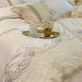 Cifeeo-European-Style French Ruffles Handmade Beads Bedding Set Egyptian Cotton Flowers Embroidery Duvet Cover Bed Sheet Pillowcases