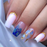Cifeeo Detachable Manicure Wearable Nail Art Press On Nails purple Glitter French False Nails Long Coffin Fake Nails Full Cover Tips