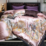 Cifeeo-4/6/9Pcs Pink Purple Gorgeous Embroidery European Palace Bedding Set Brocade Egyptian Cotton Duvet Cover Bed Sheet Pillowcases