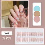 Cifeeo 24pcs Aurora Diamond False Nails With Glitter Rhinestones Long Coffin Fake Nails Nail Sticker Full Cover Nail Tips Press On Nail