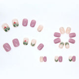 Cifeeo- 24pcs/box Press On False Nails Cute Nail Short Square Purple Flower Art Wearable Fake Nails With Wearing Tools As Gift