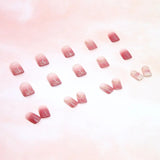 Cifeeo- 24pcs/Box Detachable Coffin False Nails Wearable Short Square Shiny Jelly Peach Fake Nails Full Cover Nail Tips Press On Nails