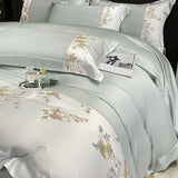 Cifeeo-Luxury Bedding Set Chic Rose Flowers Embroidery Summer Ice Silky Duvet Cover Set Fitted Sheet Bed Sheet Pillowcases Queen King