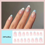 Cifeeo  French Round Head Nails Set Press On Nails Manicure Fashion Coffee Short Oval Fake Nail Tips With Designs Full Cover False Nails