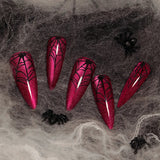 Cifeeo-Halloween Nails 24pcs Red cat's eyes Fake Nails Detachable Long Almond False Nails Press on Nails French Ballerina Halloween Wearing Nails Art