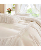 Cifeeo-100% Cotton White Pink French Style Princess Bedding Set Romantic Lace Ruffles Pleat Duvet Cover Bedspread Bed Skirt Pillowcases