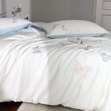 Cifeeo-Luxury Butterfly Embroidery Lyocell Cotton Soft Silky Cool Feeling Skin Friendly Bedding Set Duvet Cover Bed Sheet Pillowcases