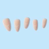 Cifeeo Matte Press On Long Stiletto Almond Shape False Nails Full Cover Nude Color Frosted Fake Nails With Cob-web Designs Nail Tips