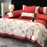 Cifeeo-1000TC Egyptian Cotton Luxury Rose Flowers Embroidery Wedding Bedding Set Red Duvet Cover Set Flat/Fitted Bed Sheet Pillowcases