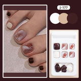 Cifeeo Summer Short Square Y2k Toe Nails Beach Fake ToeNails With Stripe Jump color False Nails for Girl Full Cover Press On Nail Tips