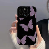 CIFEEO- Purple Butterfly Phone Case For iphone 14 13 12 11 XR XS Pro Max 12 13 Mini 14 Plus Stripe Camera Protection Soft Silicone Case