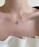 CIFEEO- Simple Blue Alloy Gem Stone Pendant Necklace KX1030