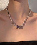 CIFEEO- Simple Purple Sterling Silver Crystal Pendant Necklace KX1005