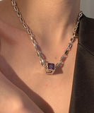 CIFEEO- Simple Purple Sterling Silver Crystal Pendant Necklace KX1005