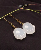 CIFEEO- 14K Gold Jade Cat Paw Drop Earrings