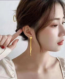 CIFEEO- Skinny Gold Sterling Silver Overgild Star Tassel Drop Earrings DF1020