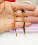 CIFEEO- Skinny Gold Sterling Silver Overgild Star Tassel Drop Earrings DF1020