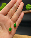 CIFEEO- Skinny Green Sterling Silver Overgild Jade Tassel Drop Earrings GH1085