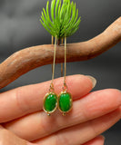 CIFEEO- Skinny Green Sterling Silver Overgild Jade Tassel Drop Earrings GH1085