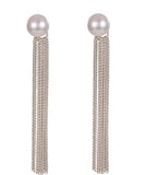 CIFEEO- Skinny Silk Sterling Silver Pearl Tassel Drop Earrings ZZ005