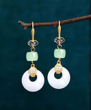 CIFEEO- Style Gold Ancient Gold Jade Auspicious Clouds Drop Earrings KX1060