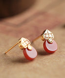 CIFEEO- Style Red Sterling Silver Overgild Agate Stud Earrings DF1015