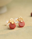 CIFEEO- Style Red Sterling Silver Overgild Agate Stud Earrings DF1015