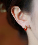 CIFEEO- Style Red Sterling Silver Overgild Agate Stud Earrings DF1015