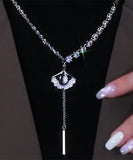 CIFEEO- Style Silk Sterling Silver Zircon Ginkgo Leaf Tassel Lariat Necklace GH1004