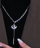 CIFEEO- Style Silk Sterling Silver Zircon Ginkgo Leaf Tassel Lariat Necklace GH1004