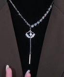 CIFEEO- Style Silk Sterling Silver Zircon Ginkgo Leaf Tassel Lariat Necklace GH1004