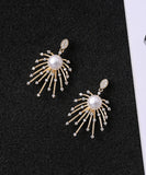 CIFEEO- Stylish Gold Sterling Silver Copper Zircon Pearl Drop Earrings KX1018