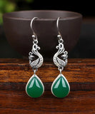 CIFEEO- Sterling Silver Inlaid Water Drop Chalcedony Drop Earrings