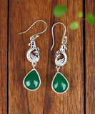 CIFEEO- Sterling Silver Inlaid Water Drop Chalcedony Drop Earrings