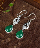 CIFEEO- Sterling Silver Inlaid Water Drop Chalcedony Drop Earrings