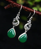 CIFEEO- Sterling Silver Inlaid Water Drop Chalcedony Drop Earrings