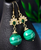 CIFEEO- Sterling Silver Overgild Zircon Malachite Drop Earrings