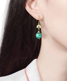 CIFEEO- Sterling Silver Overgild Zircon Malachite Drop Earrings