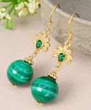 CIFEEO- Sterling Silver Overgild Zircon Malachite Drop Earrings