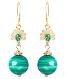 CIFEEO- Sterling Silver Overgild Zircon Malachite Drop Earrings