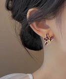 CIFEEO- Stylish Mulberry Sterling Silver Overgild Asymmetrical Zircon Floral Stud Earrings ZZ036