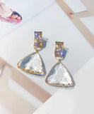 CIFEEO- Stylish Nude Sterling Silver Ovetgild Inlaid Zircon Triangle Crystal Drop Earrings GH1081