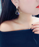 CIFEEO- Stylish Nude Sterling Silver Ovetgild Inlaid Zircon Triangle Crystal Drop Earrings GH1081