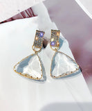 CIFEEO- Stylish Nude Sterling Silver Ovetgild Inlaid Zircon Triangle Crystal Drop Earrings GH1081