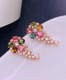 CIFEEO- Stylish Rainbow Sterling Silver Overgild Crystal Zircon Stud Earrings KX1013