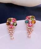 CIFEEO- Stylish Rainbow Sterling Silver Overgild Crystal Zircon Stud Earrings KX1013