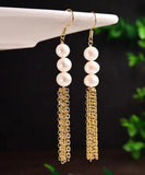 CIFEEO- Sterling Silver Overgild Pearl Tassel Drop Earrings