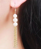 CIFEEO- Sterling Silver Overgild Pearl Tassel Drop Earrings