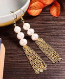 CIFEEO- Sterling Silver Overgild Pearl Tassel Drop Earrings